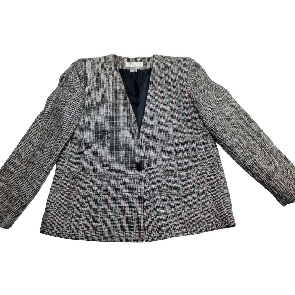 Christopher woman Suit Multi plaid shoulder pads Reprocessed Wool blazer  9/10